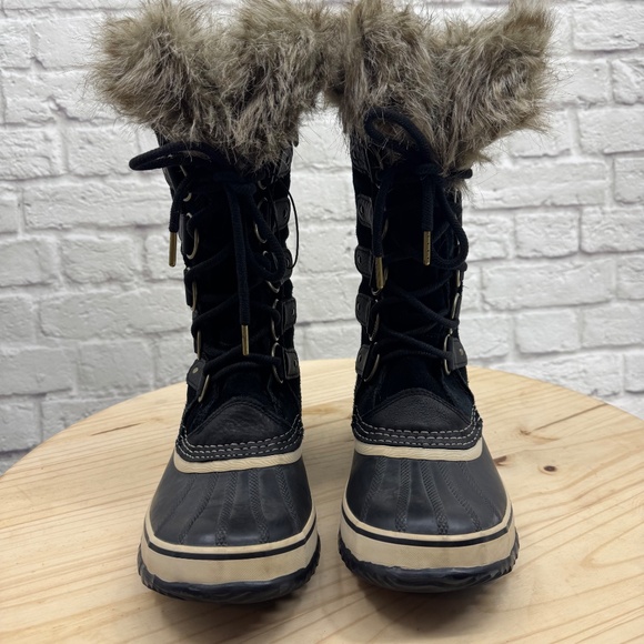 SOREL Joan of Arctic Women's Waterproof Snow Boots Black Faux Fur Trim US 9 - Picture 2 of 13